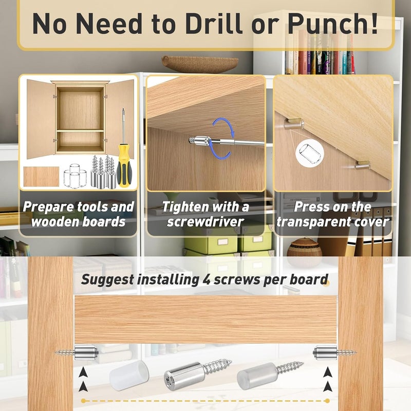 Iffitya 18 Pcs Self Tapping Screws Cabinet Laminate Support, Shelf Pins with Non-Slip Sleeve, Cabinet Shelf Pegs for Kitchen Utensils, Bookcases and Wardrobes, Fixed Support Self - Tapping Cross Screw - Image 5